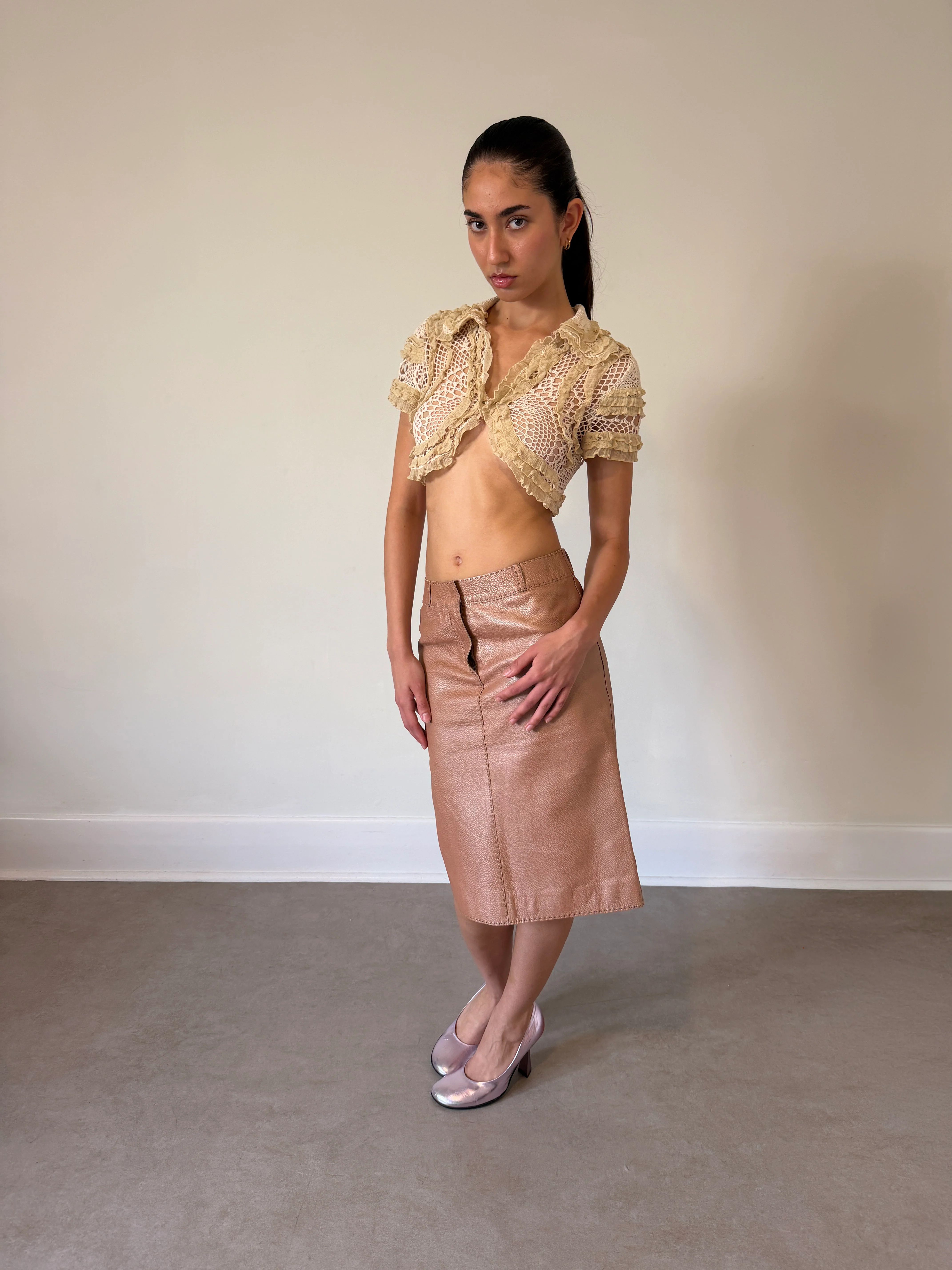 (permanent collection) fendi fall 2003 beige leather skirt - Image 3