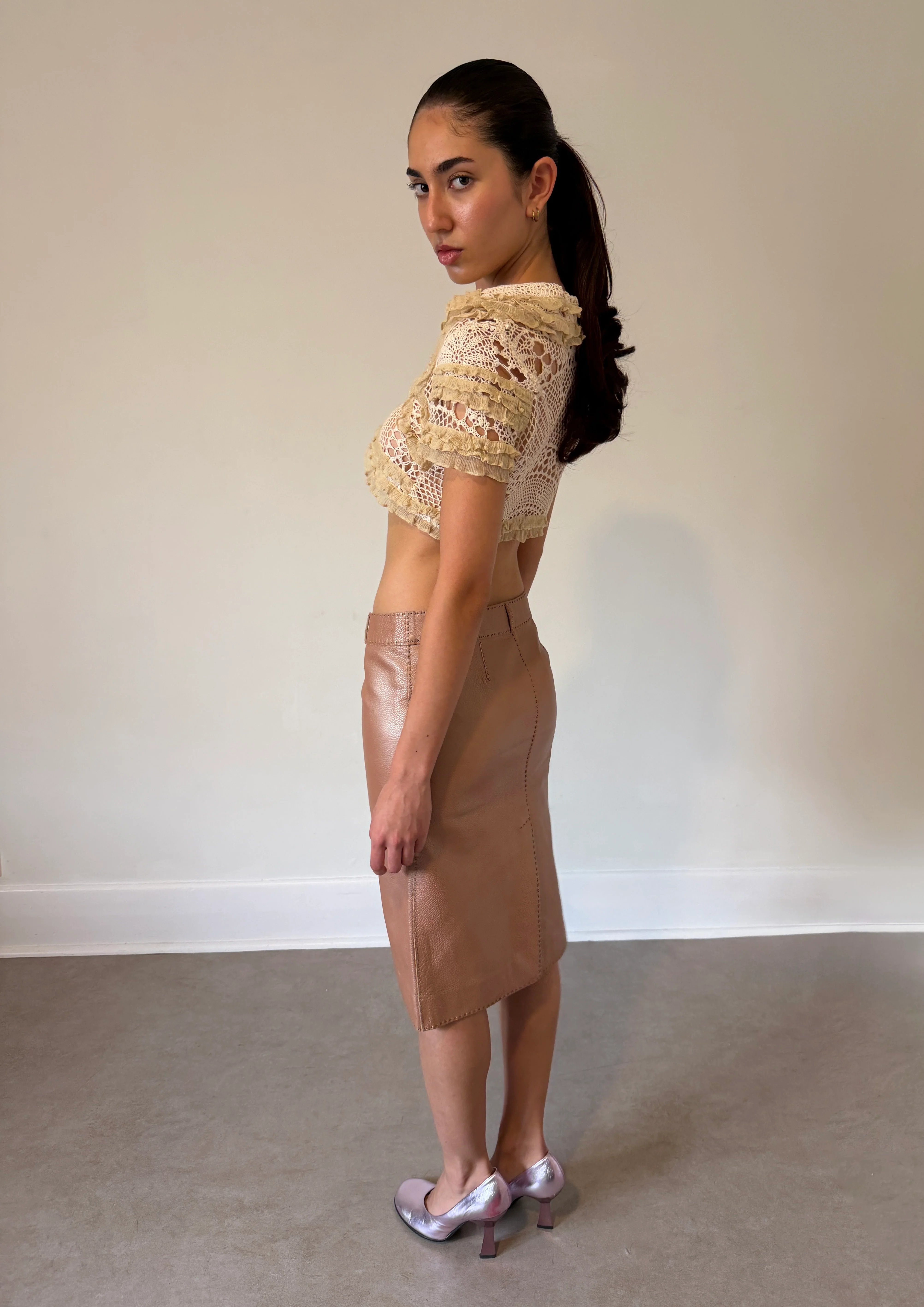 (permanent collection) fendi fall 2003 beige leather skirt - Image 4